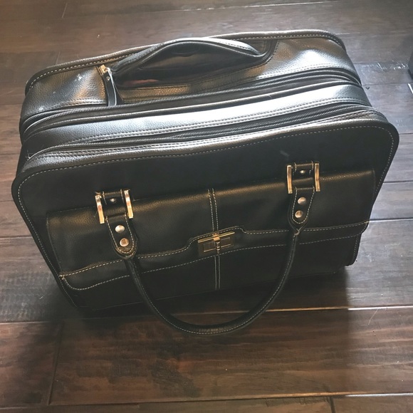 samsonite leather rolling mobile office laptop briefcase